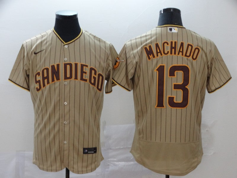 Men's San Diego Padres Manny Machado #13 Khaki Stitched Jersey